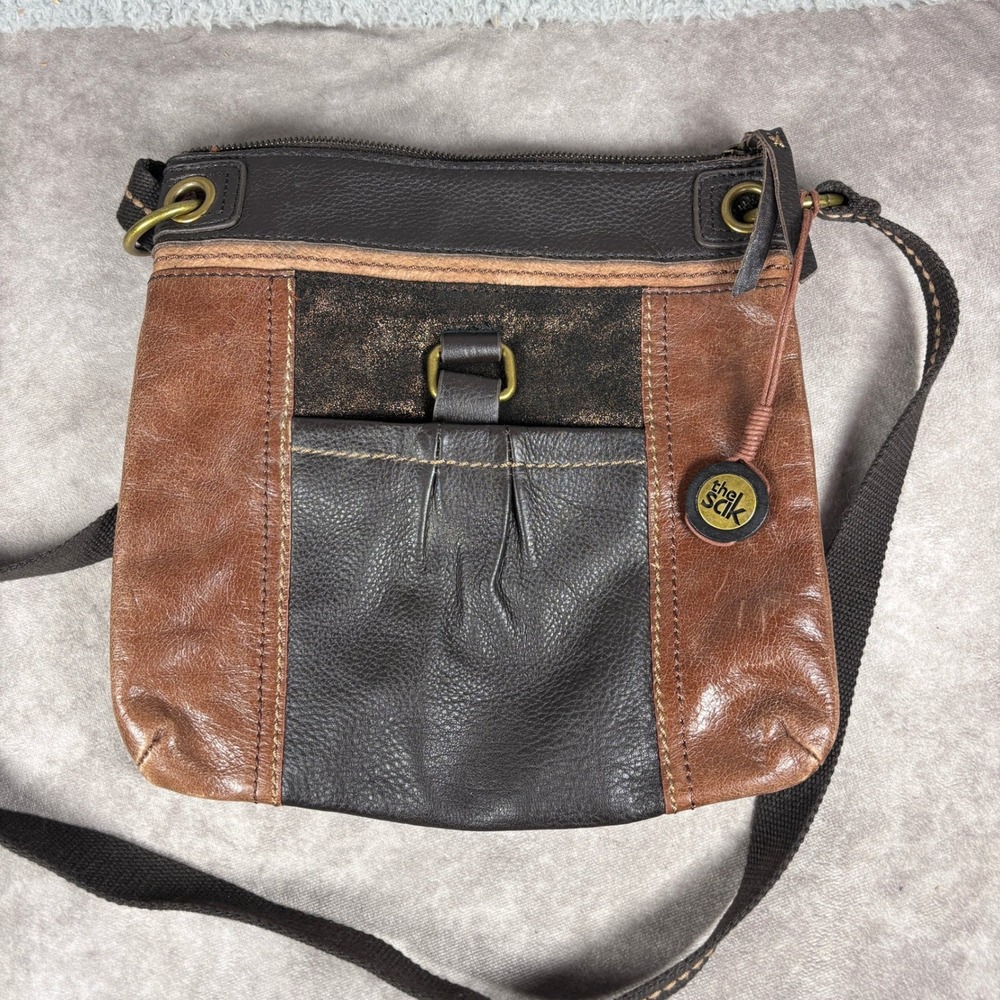 The Sak Crossbody Bag Womens Medium Brown Black Leather Mixed Media Boho Purse